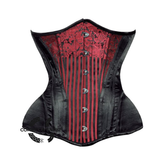 Red Brocade Black Satin Double Bone Burlesque Waist Training Underbust Corset